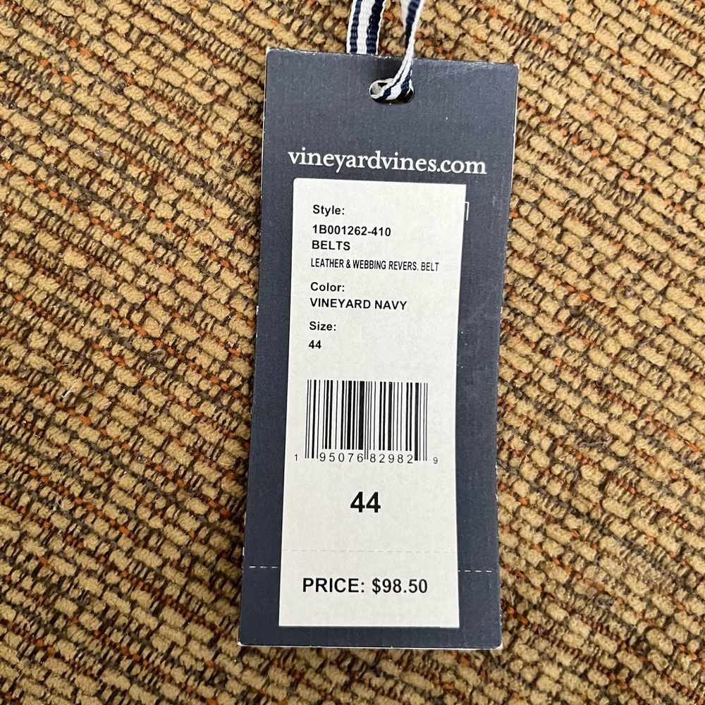 Vineyard Vines Navy Blue & White Stripe Reversible Leather-Webbing Belt - Picture 6 of 6